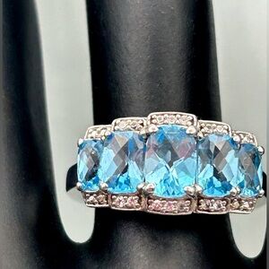 Elegant Blue Topaz w/ Spinel Gemstones Sterling Silver Marked 925 Ring sz 7